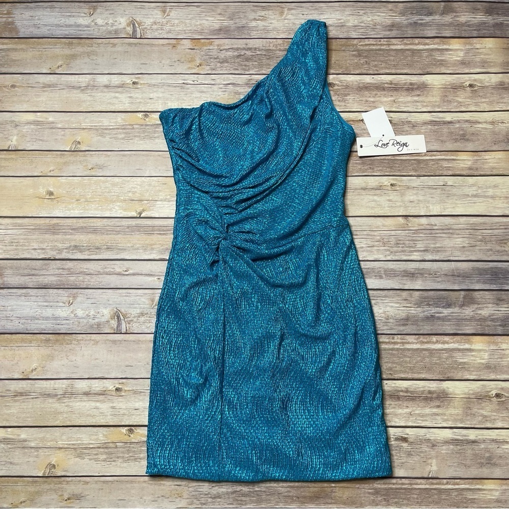 Love Reign by As U Wish Metallic Teal One Shoulder Mini Dress Medium (Juniors)